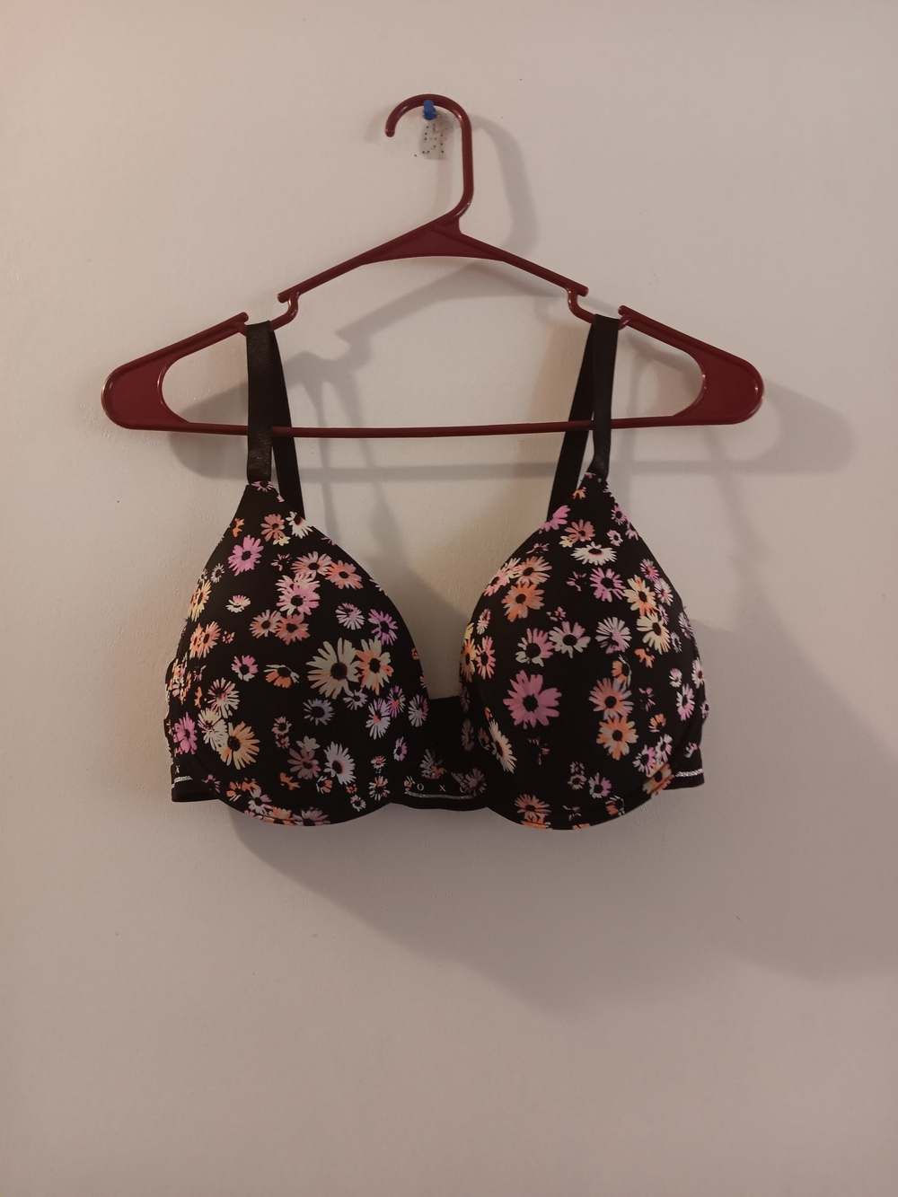 XOXO Underwire Plunge Bra Black Floral Daisy Print Padded Size 36d